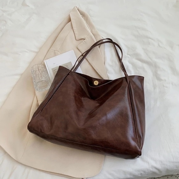 Handbags - #77 Vegan Leather Brown casual Shoulder Computer work everyday handbag